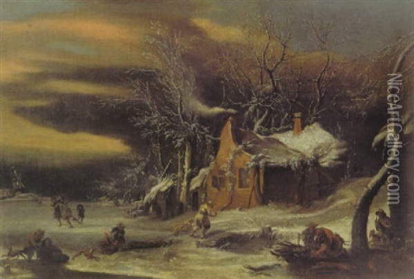 Winterlandschaft Mit Figuren Oil Painting - Jan Abrahamsz. Beerstraten