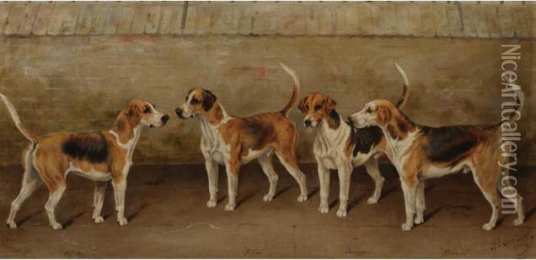 The Holderness Hounds: Wildboy, Sailor, Paragon And Stormin Oil Painting - Henry Frederick Lucas-Lucas