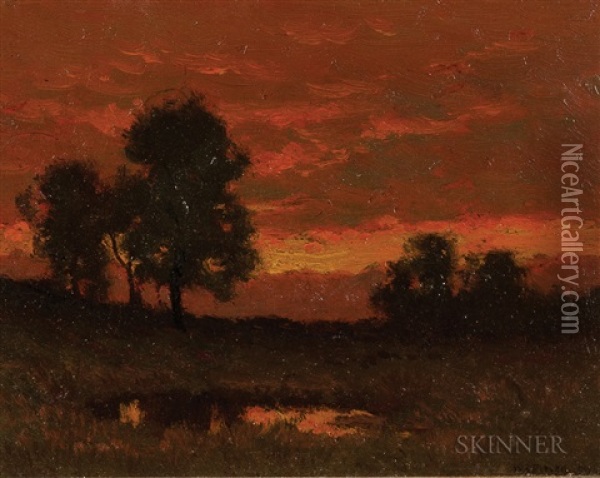 Sunset Landscape Oil Painting - William Crothers Fitler