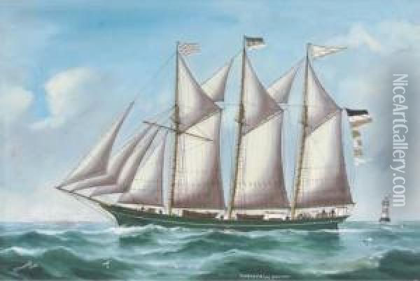 The Three-masted Trading Schooner Christa Von Bremen Oil Painting - Reuben Chappell Of Poole