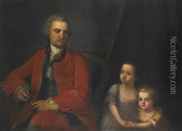 Portrait Of John Apthorp (1730-1772) And His Daughters Oil Painting - Angelika Kauffmann