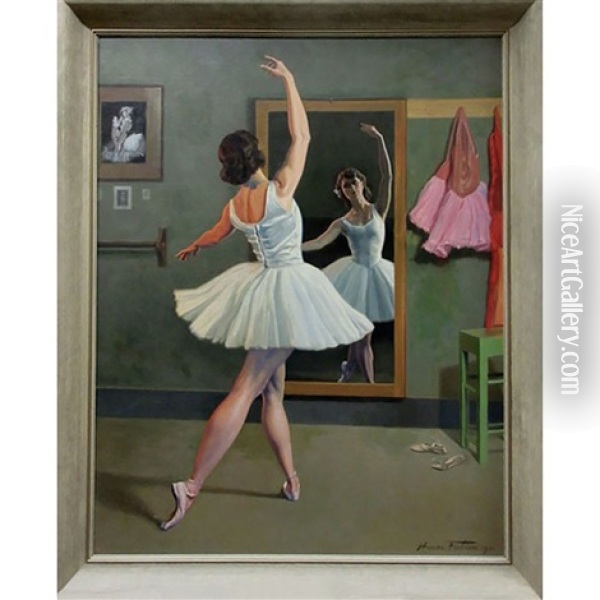 Ballerina Posing In Front Of Mirror Oil Painting - Henri Fabien