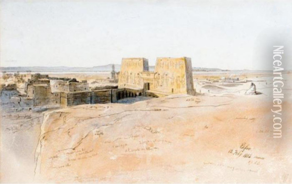 View Of Edfu, Egypt Oil Painting - Edward Lear