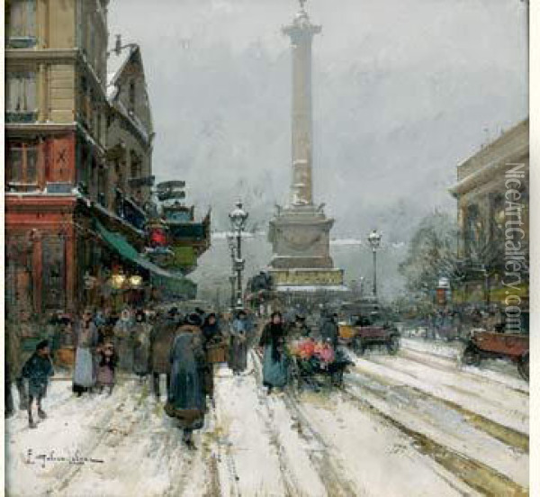 La Place De La Bastille Oil Painting - Eugene Galien-Laloue