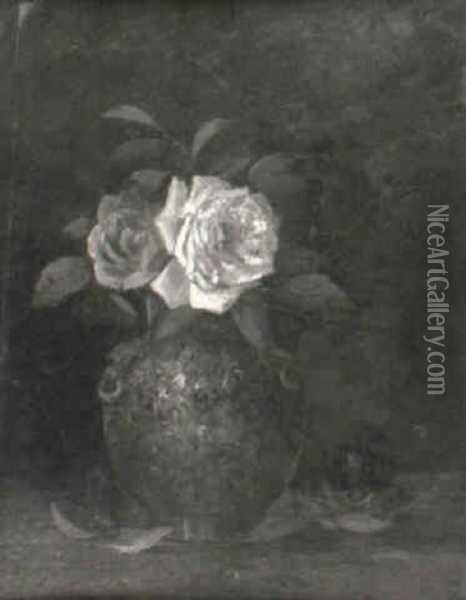 Still Life Of Roses Oil Painting - George Frank Higgins