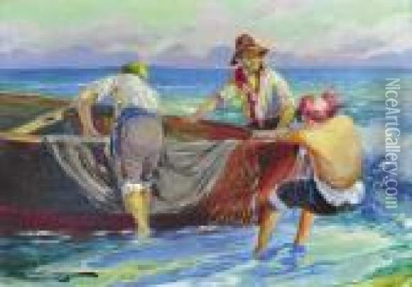 Rybacy Oil Painting - Leonard Winterowski