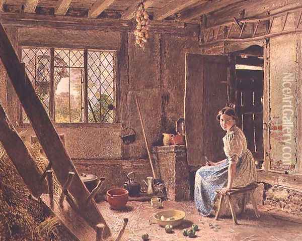The Maid and the Magpie A Cottage Interior at Shillington Bedfordshire Oil Painting - William Henry Hunt