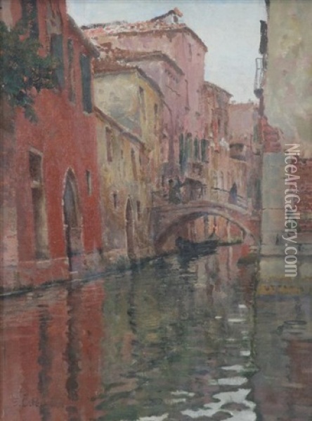 Venice Canal Oil Painting - Ernest Clifford Peixotto