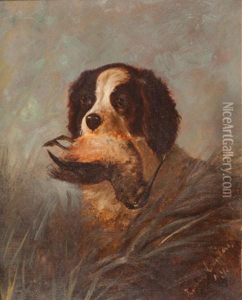 Setter With Woodcock Oil Painting - Louis Contoit
