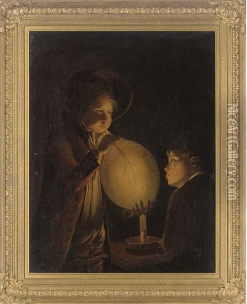 Boys With A Bladder Oil Painting - Josepf Wright Of Derby