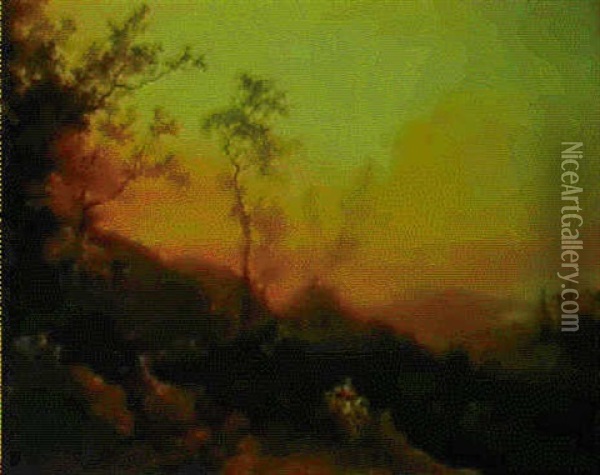 Paysage A La Charrette Et Aux Grands Arbres Oil Painting - Philip James de Loutherbourg