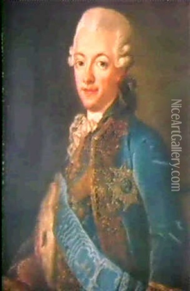 Bildnis Eines Adligen Herrn Inblauem Samtrock Oil Painting - Johann Baptist Lampi the Elder