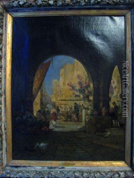 Scene De Marche Mediterraneen. Oil Painting - Jean D'Alheim