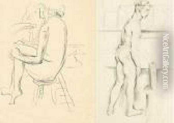 A Seated Female Nude And A Male Life Study (a Pair) Oil Painting - Mainie Harriet Jellett