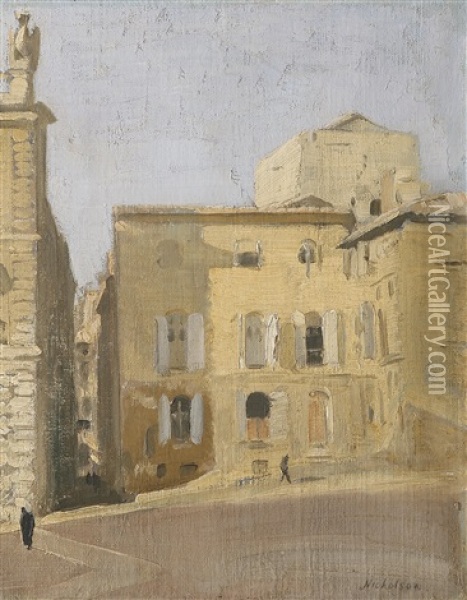 La Place Des Papes, Avignon (or Place De Palais, Avignon/le Chateau, Avignon) Oil Painting - William Nicholson