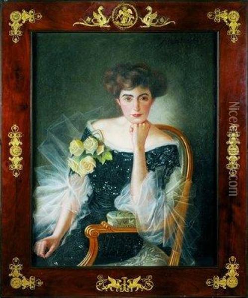 Retrato De Dama Oil Painting - Augusto De La Pezuela