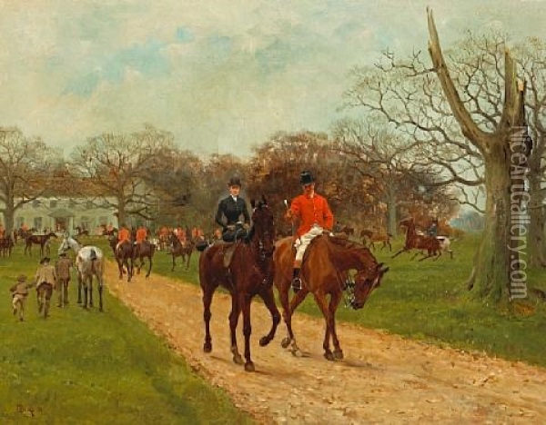 Setting Off (+ A Pause During The Hunt; Pair) Oil Painting - Thomas Blinks