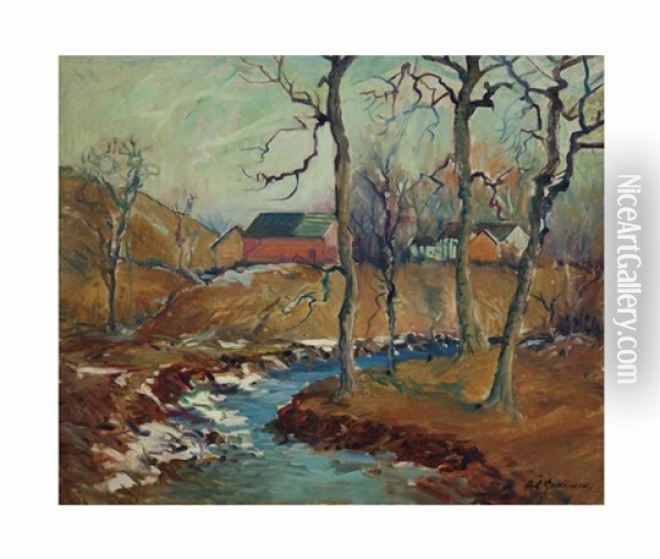 Farm On The River Oil Painting - Arthur Clifton Goodwin