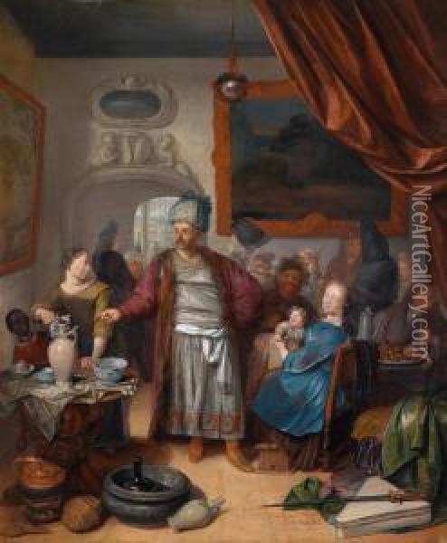 Un Oriun Orientale Fa Visita Ad Una Famiglia Olandese Oil Painting - Richard Brakenburgh