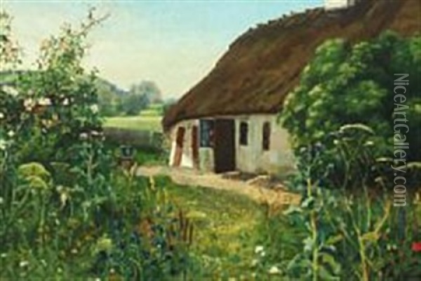 Farm Exterior, A Summer Day Oil Painting - Hans Andersen Brendekilde