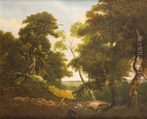 Waldlandschaft Mit Ausblick Oil Painting - Johann Heinrich Menken