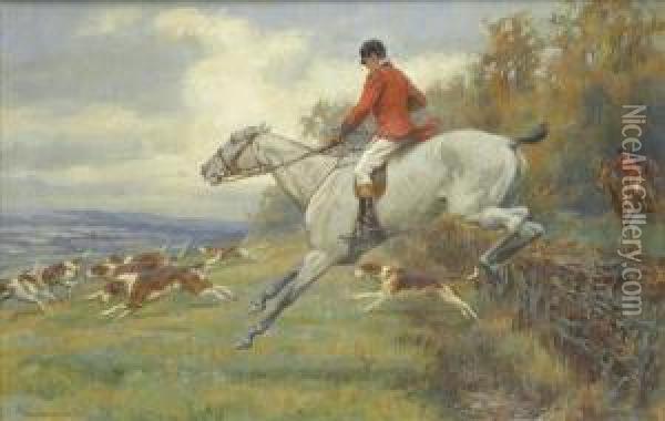 Full Cry,a Foxhunting Scene Oil Painting - William Hounsom Byles