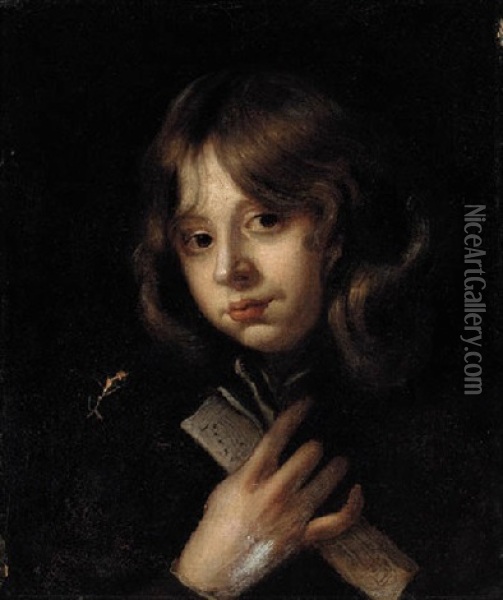 A Young Man Holding A Music Sheet Oil Painting - Jan Cossiers