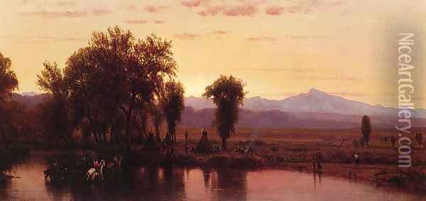 Indians Crossing the Platte River Oil Painting - Thomas Worthington Whittredge