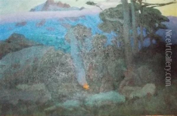 Feu Nocturne Oil Painting - Evgeniy Ivanovich Pospolitaki