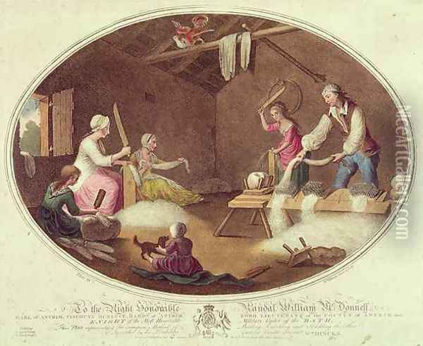 The Common Method of Beetling Scutching and Hackling the Flax plate IV of The Linen Manufactory of Ireland Oil Painting - William Hincks