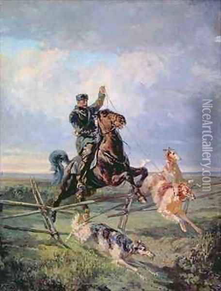 Huntsman with the Borzois Oil Painting - Rudolph Frenz
