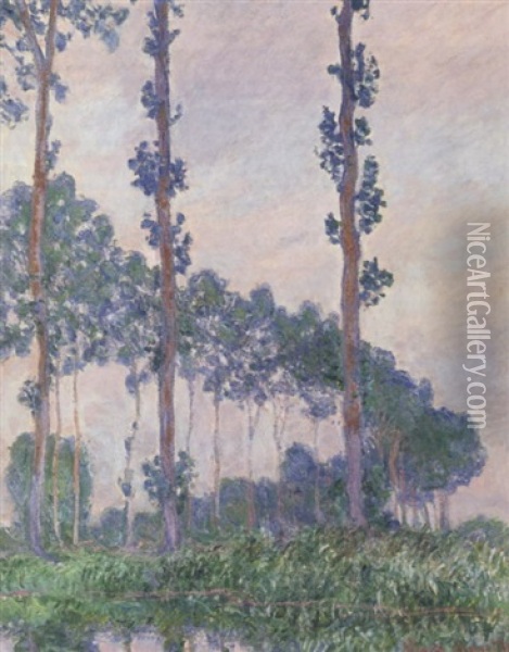Les Trois Peupliers, Temps Gris Oil Painting - Claude Monet