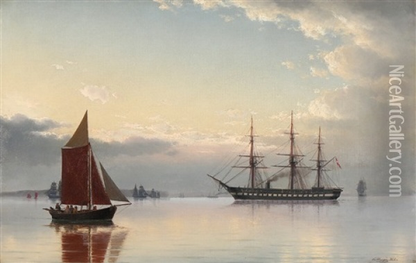 Evening Seascape With The Danish Steam Frigate 