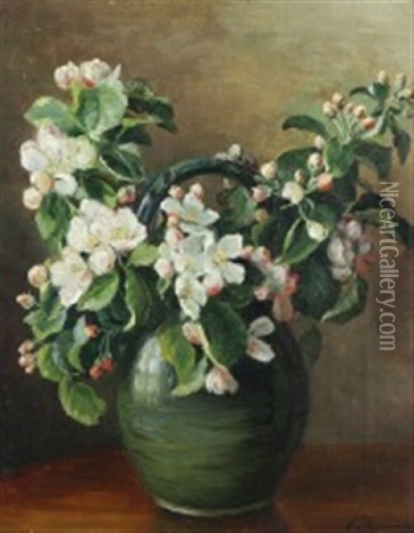 Vase With Blooming Branches From Fruit Trees Oil Painting - Emmy Thornam