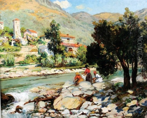 Washerwoman Oil Painting - Lucien Laurent-Gsell