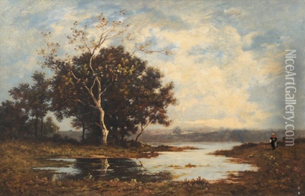 Landscape With Pool Oil Painting - Leon Richet