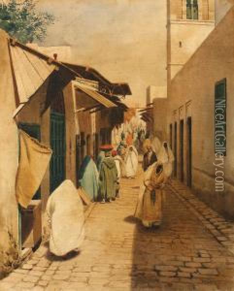 Tunisian Bazar Oil Painting - Jeno, Eugene Koszkol