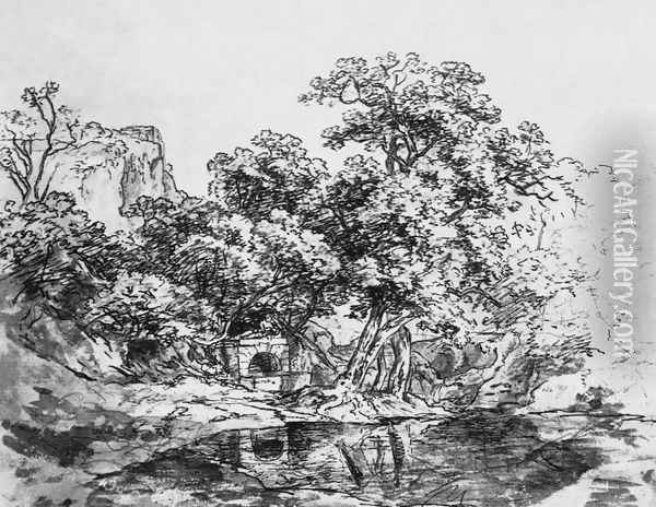 Landscape Sketch with a Lake Oil Painting - Karoly, the Elder Marko