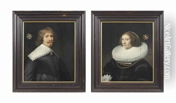 Portrait Of Jan Van Der Haer (1609-1665); Portrait Of Levina Ockers (1607-1678) (2 Works) Oil Painting - Michiel Janszoon van Mierevelt