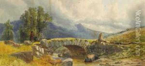 Landscape With Figures By A Bridge Oil Painting - John Faulkner