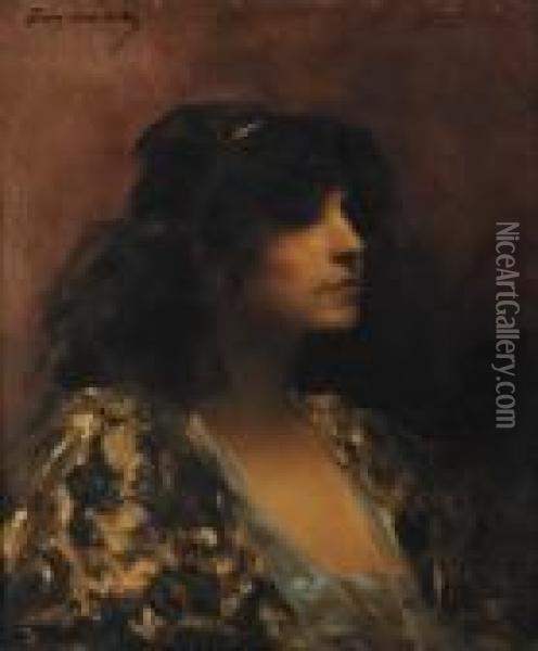 Portrait De Jeune Femme En Orientale Oil Painting - Benjamin Jean Joseph Constant