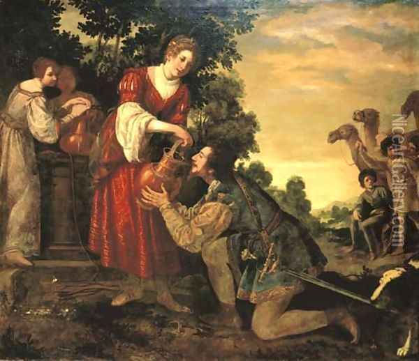 Rebecca and Eliezer at the Well Oil Painting - Jacopo Vignali