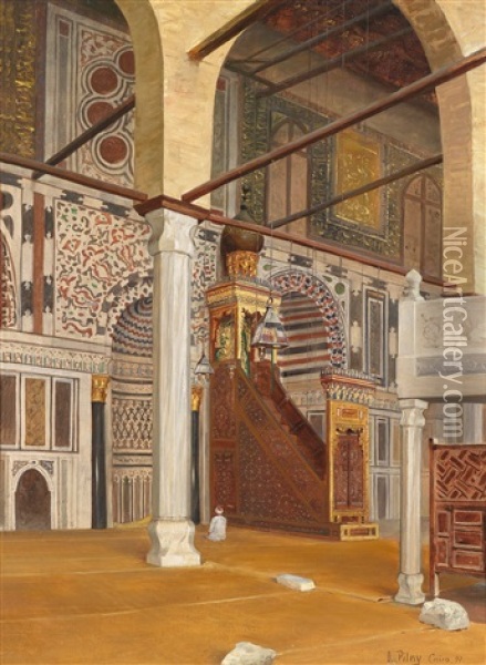 Blick In Die El Mnayyad Moschee, Cairo Oil Painting - Otto Pilny