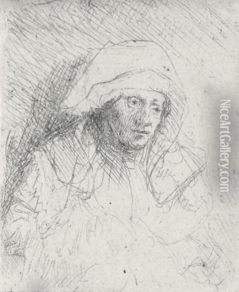 Sick Woman With A Large White Headdress Oil Painting - Rembrandt Van Rijn