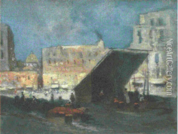 Market Place, Naples Oil Painting - Oscar Ricciardi