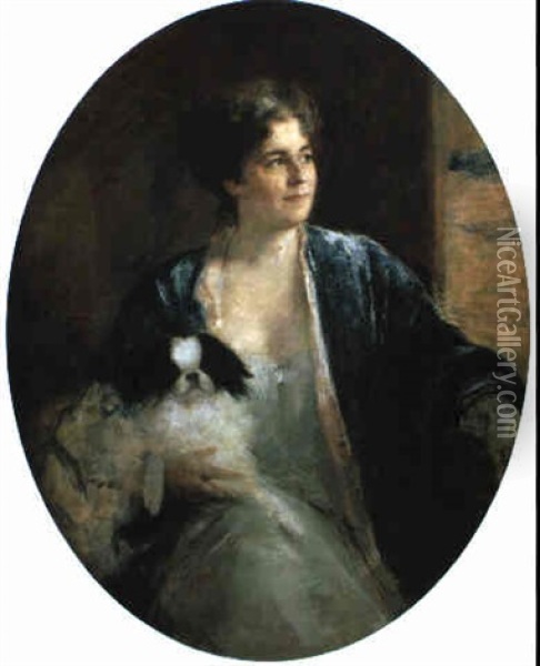 Dame Mit Pekinesen (max Beckmann's Wife?) Oil Painting - Friedrich August von Kaulbach