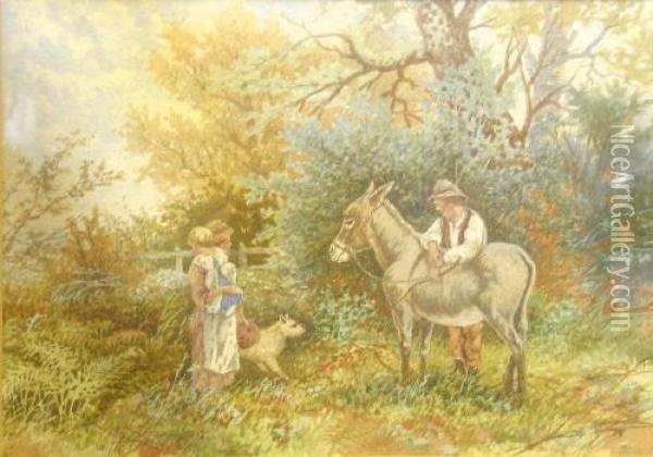 Figures And Donkey By Afence Oil Painting - Thomas, Tom Rowden