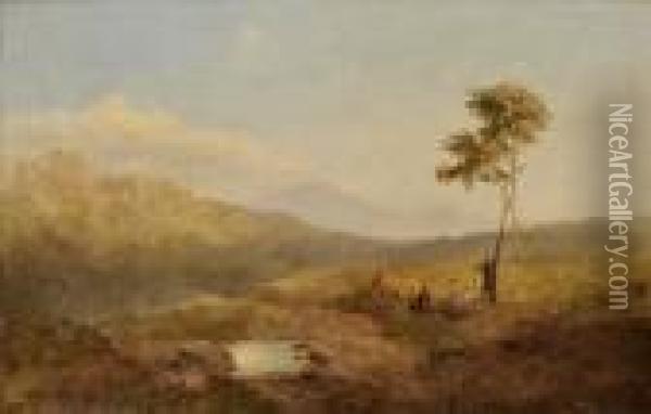 A Landscape With Figures Resting Under A Tree Oil Painting - Anthony Vandyke Copley Fielding