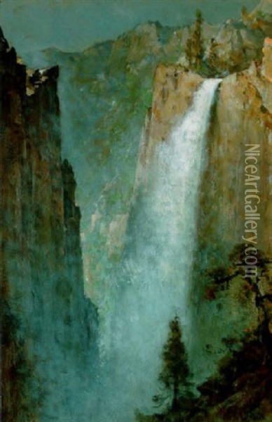A Waterfall In The Sierras Oil Painting - Thomas Hill