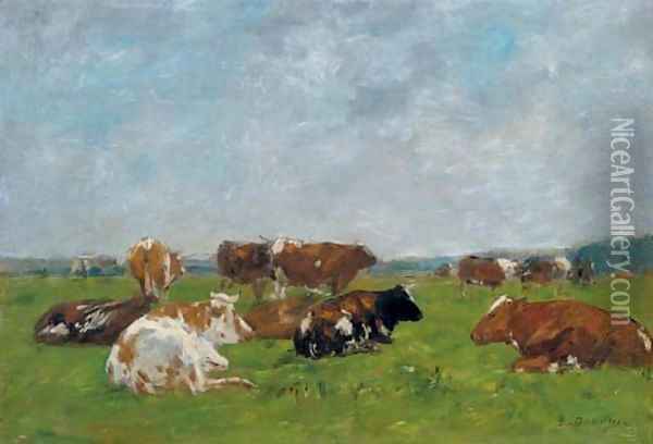 Vaches au paturage Oil Painting - Eugene Boudin